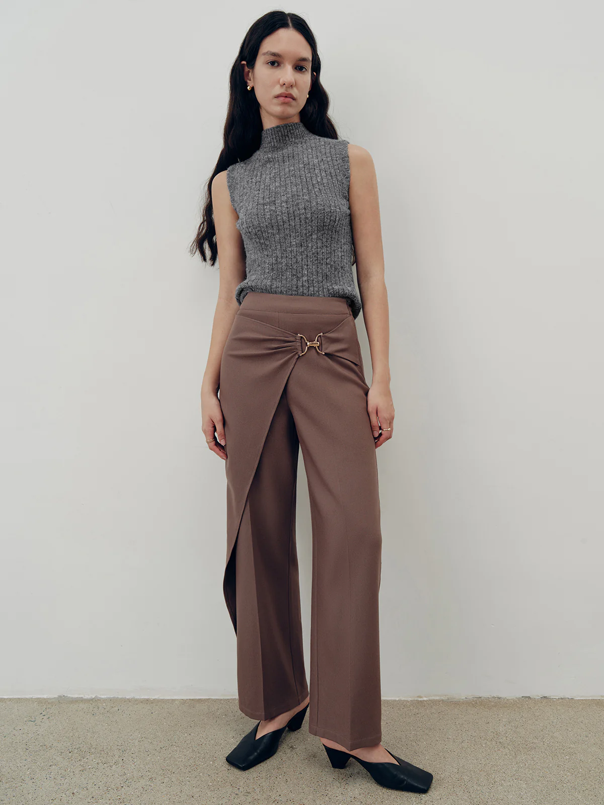 Overlap Detail Mid-Waist Pants - Wholesalesil