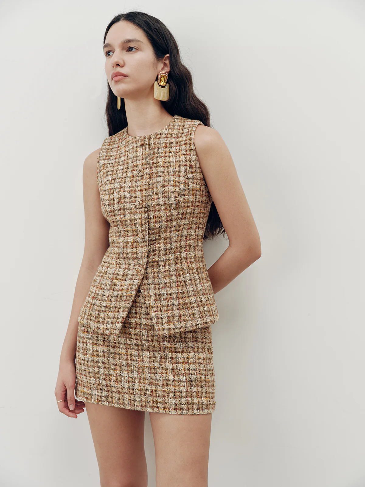 Tweed Sleeveless Vest - Wholesalesil