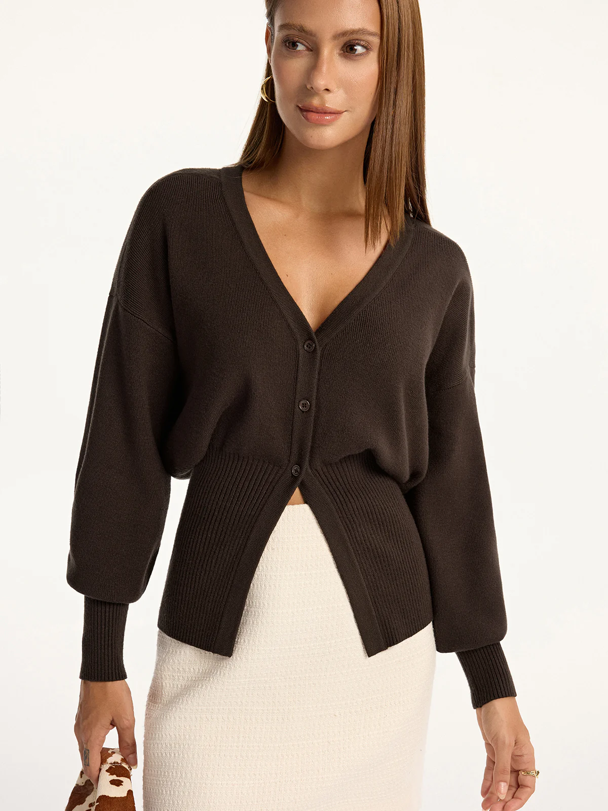 Split Hem V-Neck Cardigan - Wholesalesil