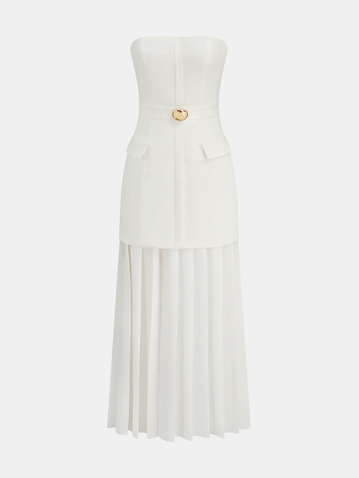 Pleated Strapless Maxi Dress with Detachable Strap - Wholesalesil