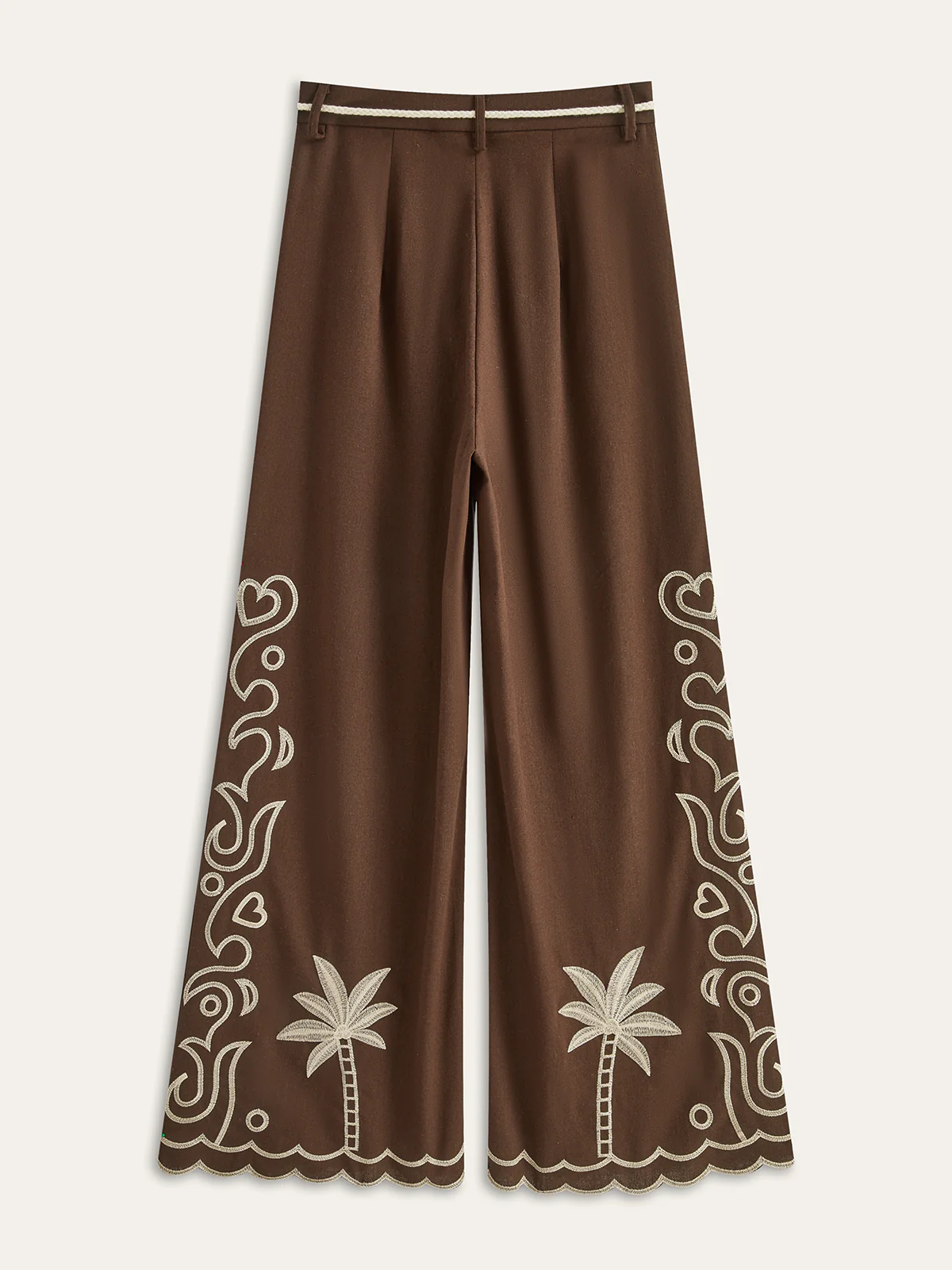 Palm Tree Embroidery Pants with Tassel Tie - Wholesalesil