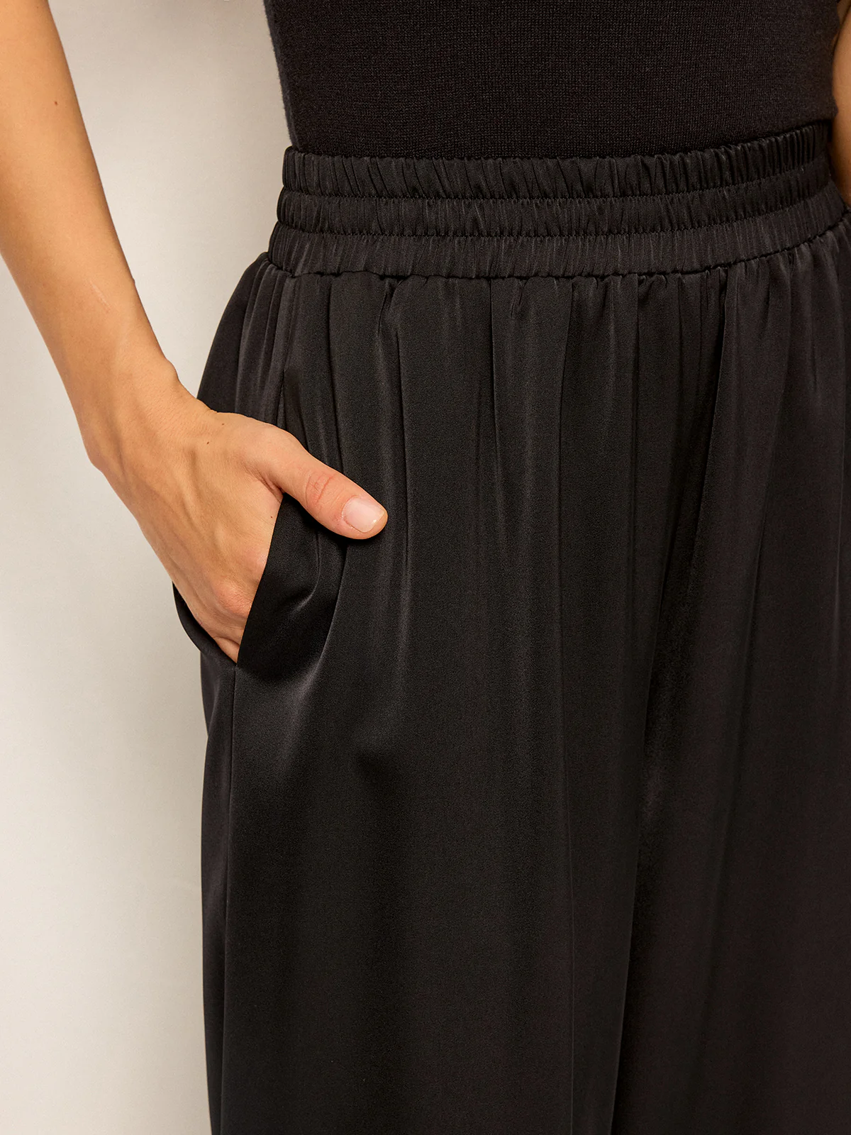 Satin Wide-Leg Pants with Contrast Cuffs - Wholesalesil
