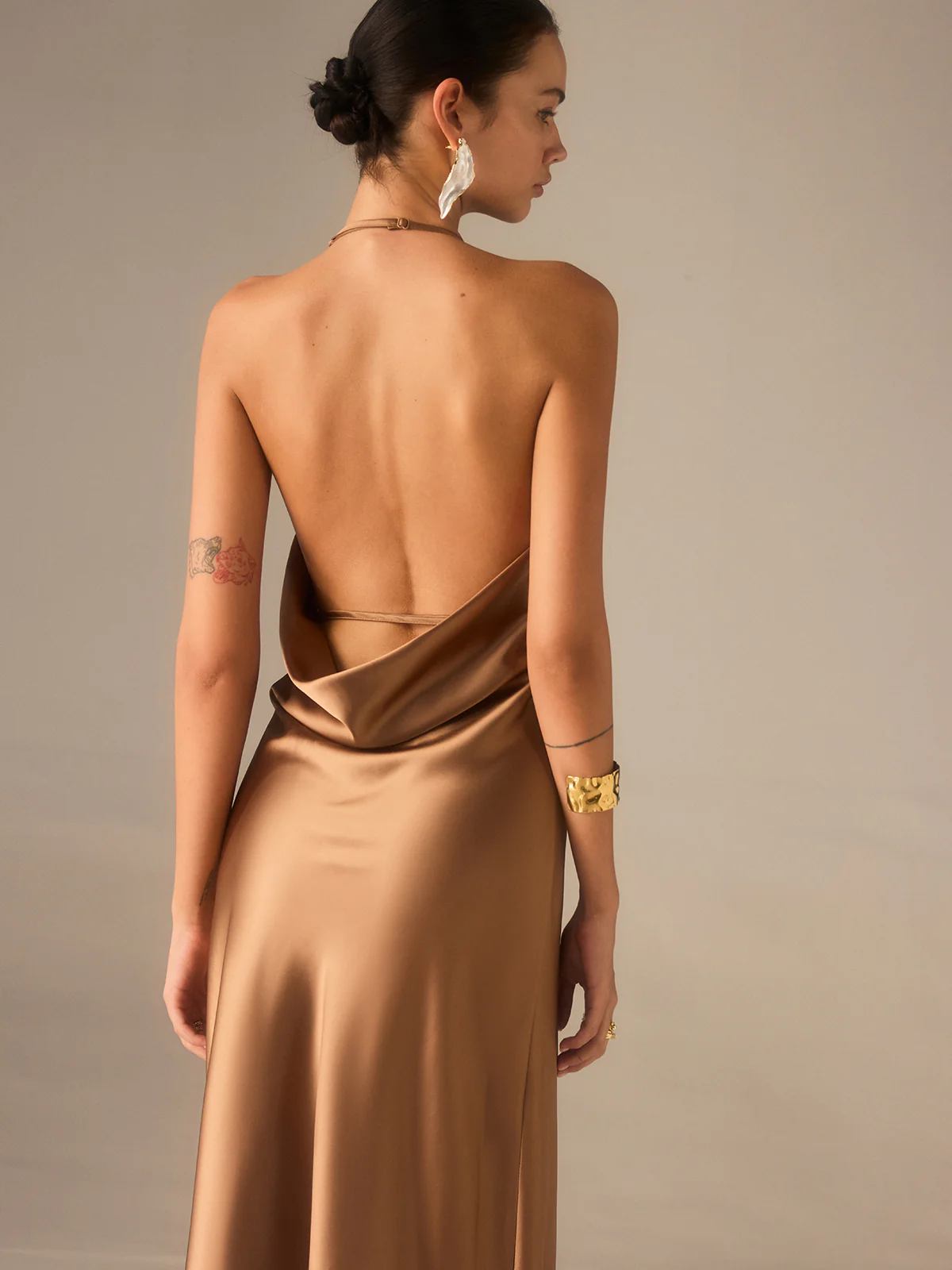 Satin Halter-Neck Backless Maxi Dress - Wholesalesil