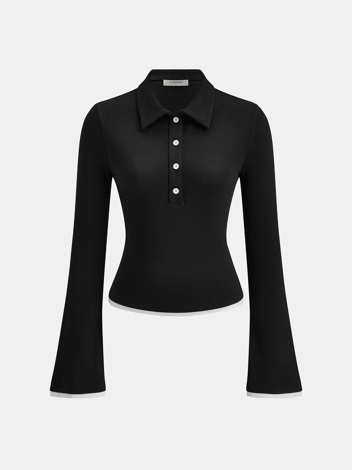 Flared Sleeve Polo Neck Fitted Top - Wholesalesil