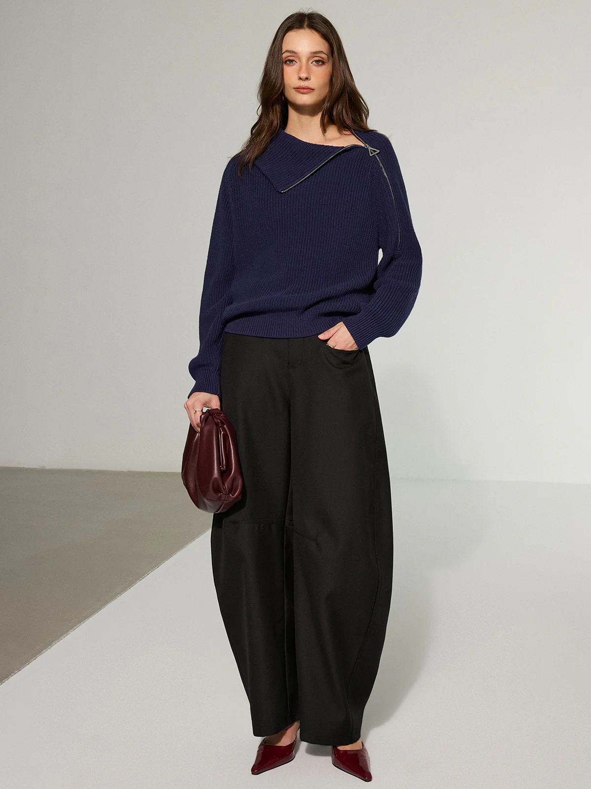 Asymmetric Side Zipper Sweater - Wholesalesil