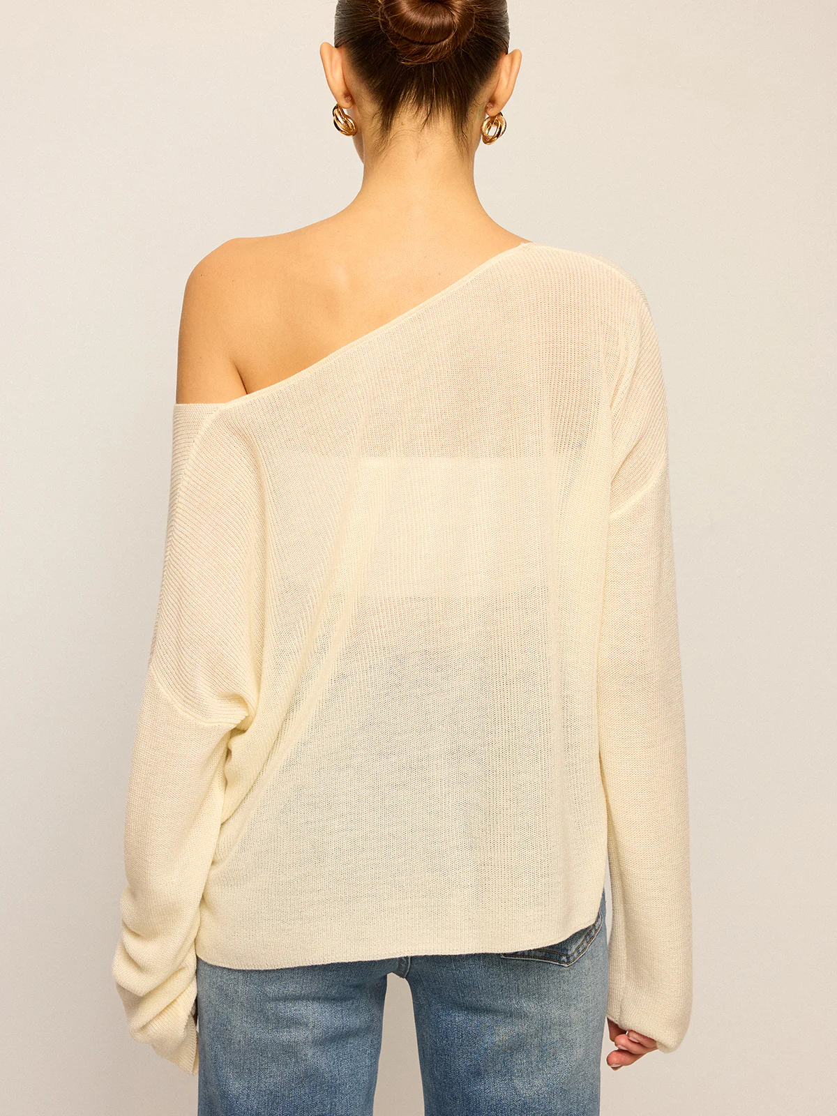 Off-Shoulder Oversized Knitted Sweater - Wholesalesil