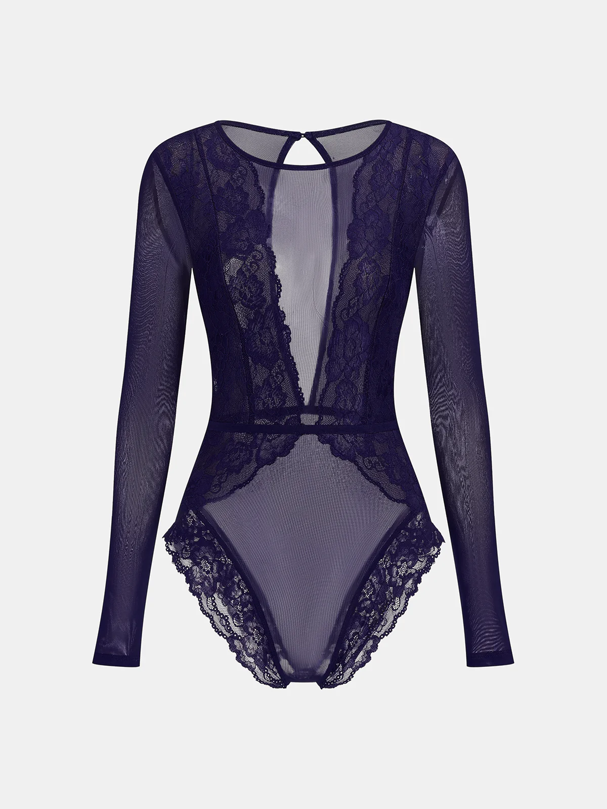 Long Sleeve Sheer Lace Mesh Bodysuit - Wholesalesil