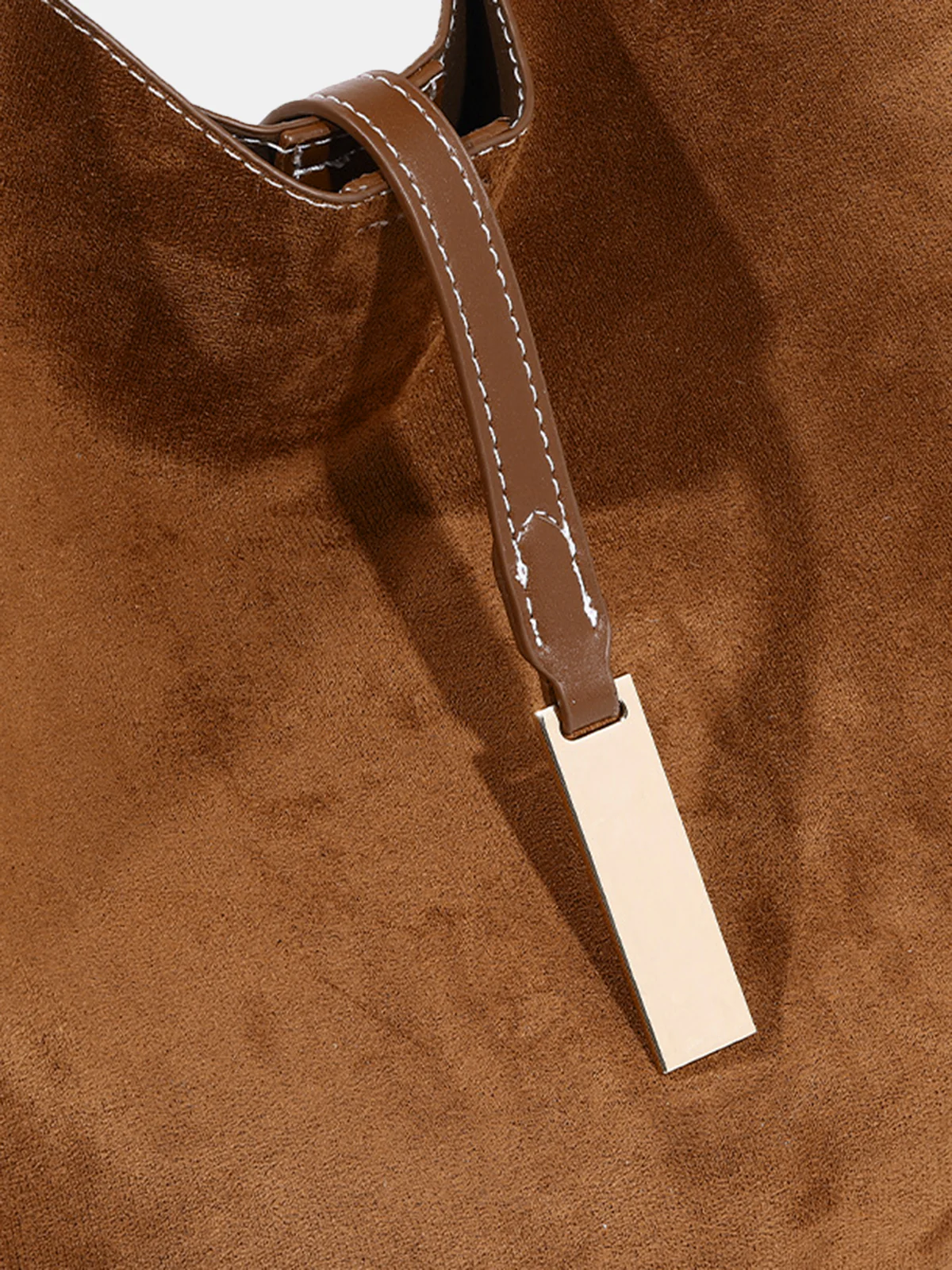 Faux Leather Trim Suede Effect Hobo Bag - Wholesalesil