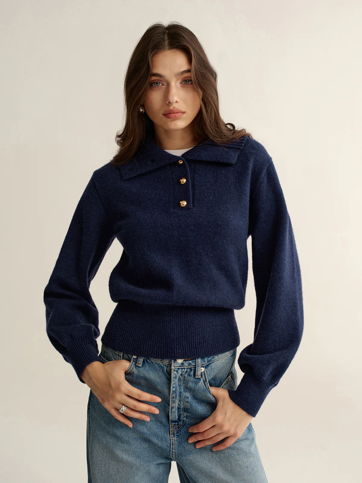 Metal Button Polo Sweater - Wholesalesil