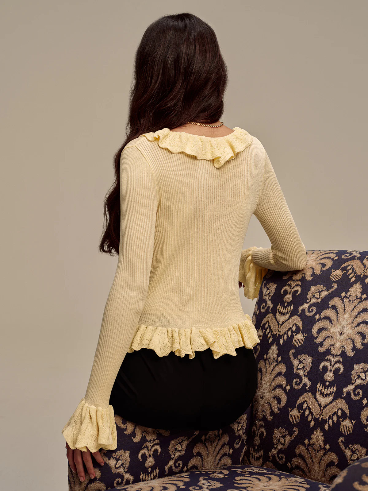 Ruffled V-Neck Knit Cardigan - Wholesalesil