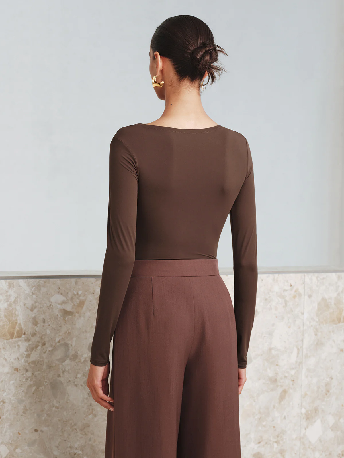 Metal Detail Asymmetric Neckline Bodysuit - Wholesalesil