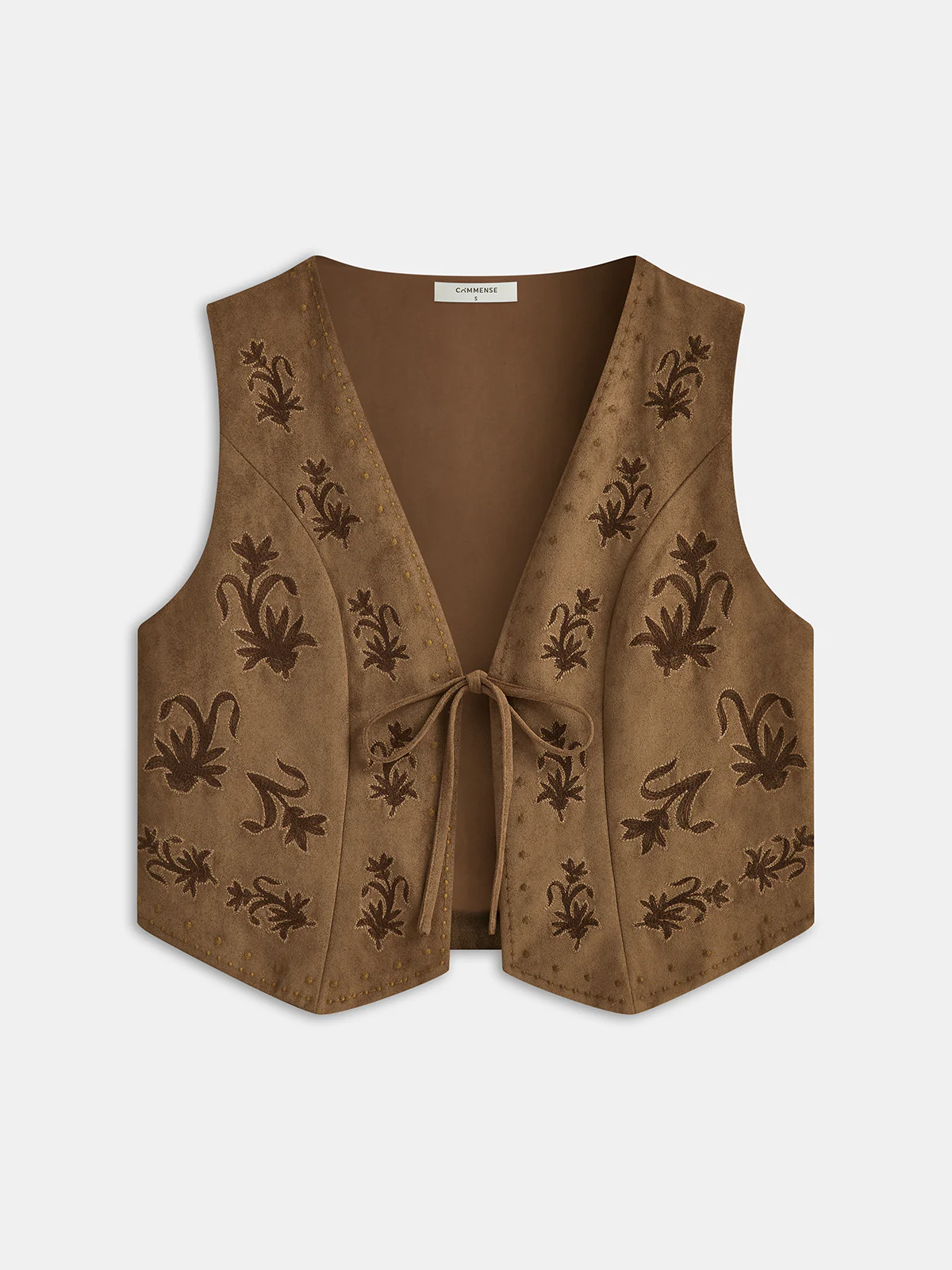 Suede Effect Embroidered Tie-Front Vest - Wholesalesil