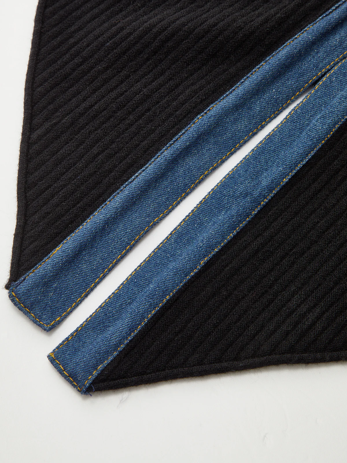 Scalloped Sleeve Denim Paneled Ribbed Cardigan - Wholesalesil