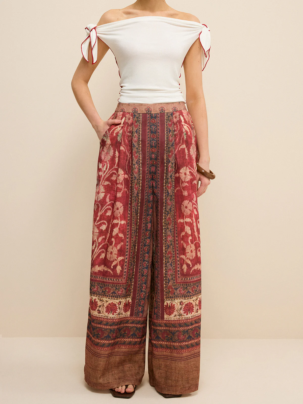 Boho Print Wide-Leg Pants - Wholesalesil