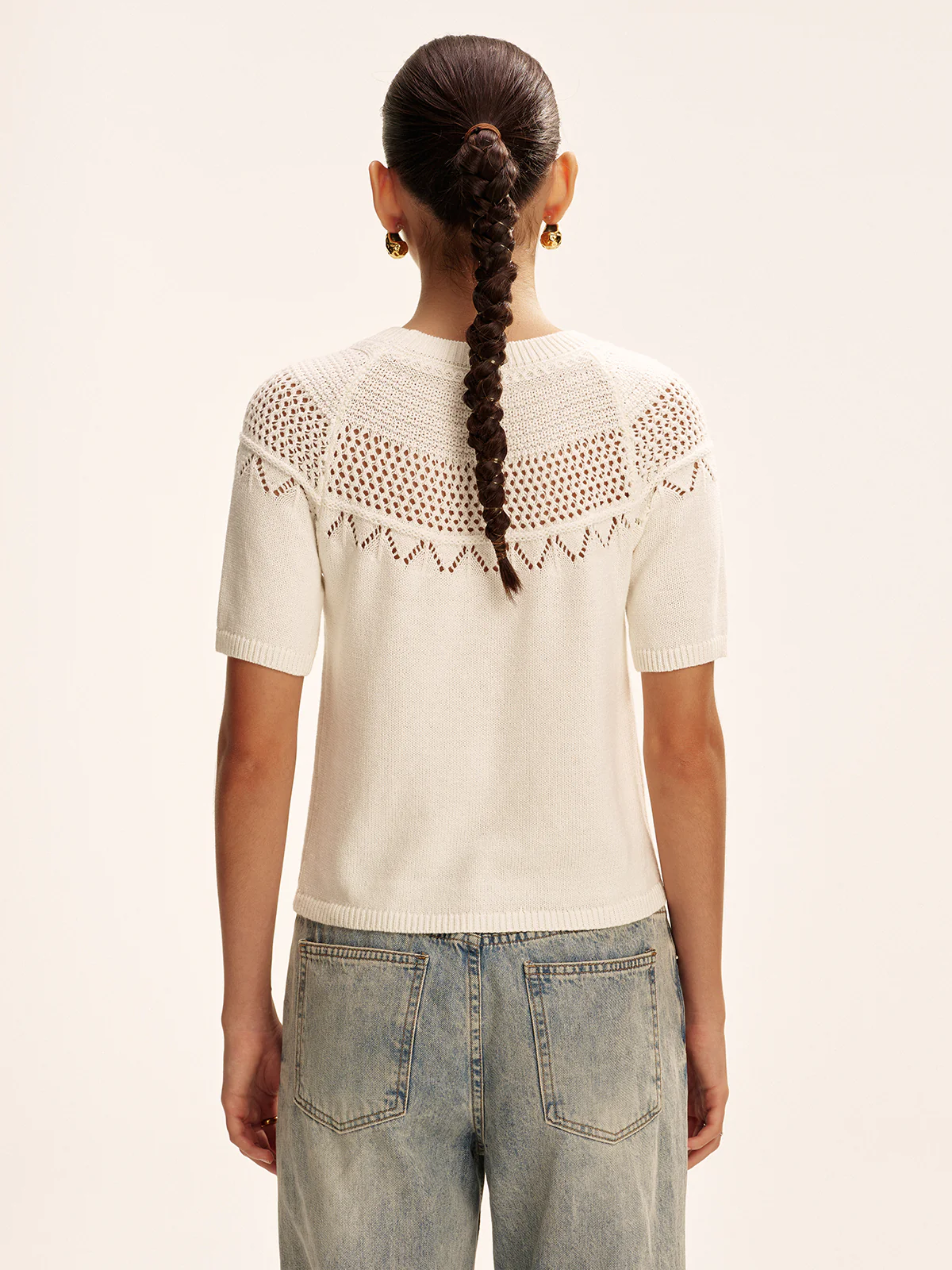 Short-Sleeve Eyelet Knit Sweater - Wholesalesil