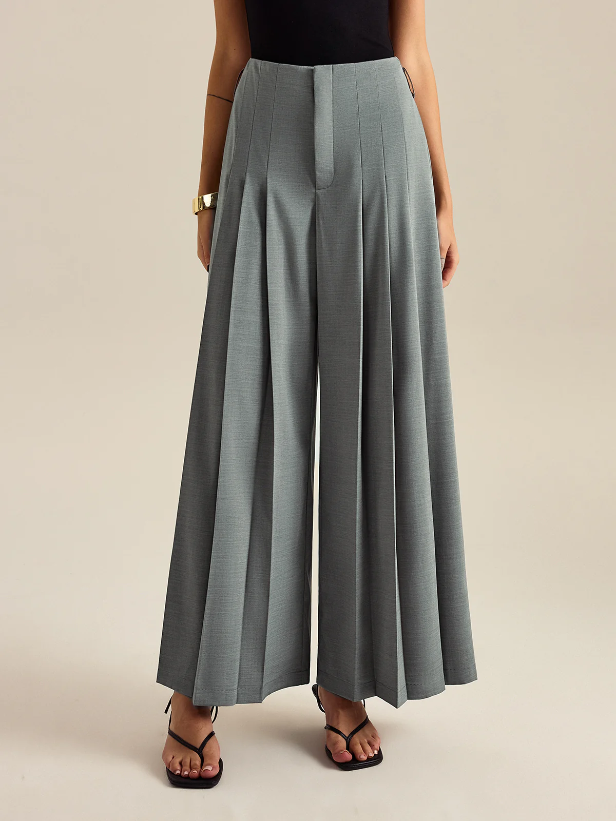 Pleated Wide-Leg Pants - Wholesalesil