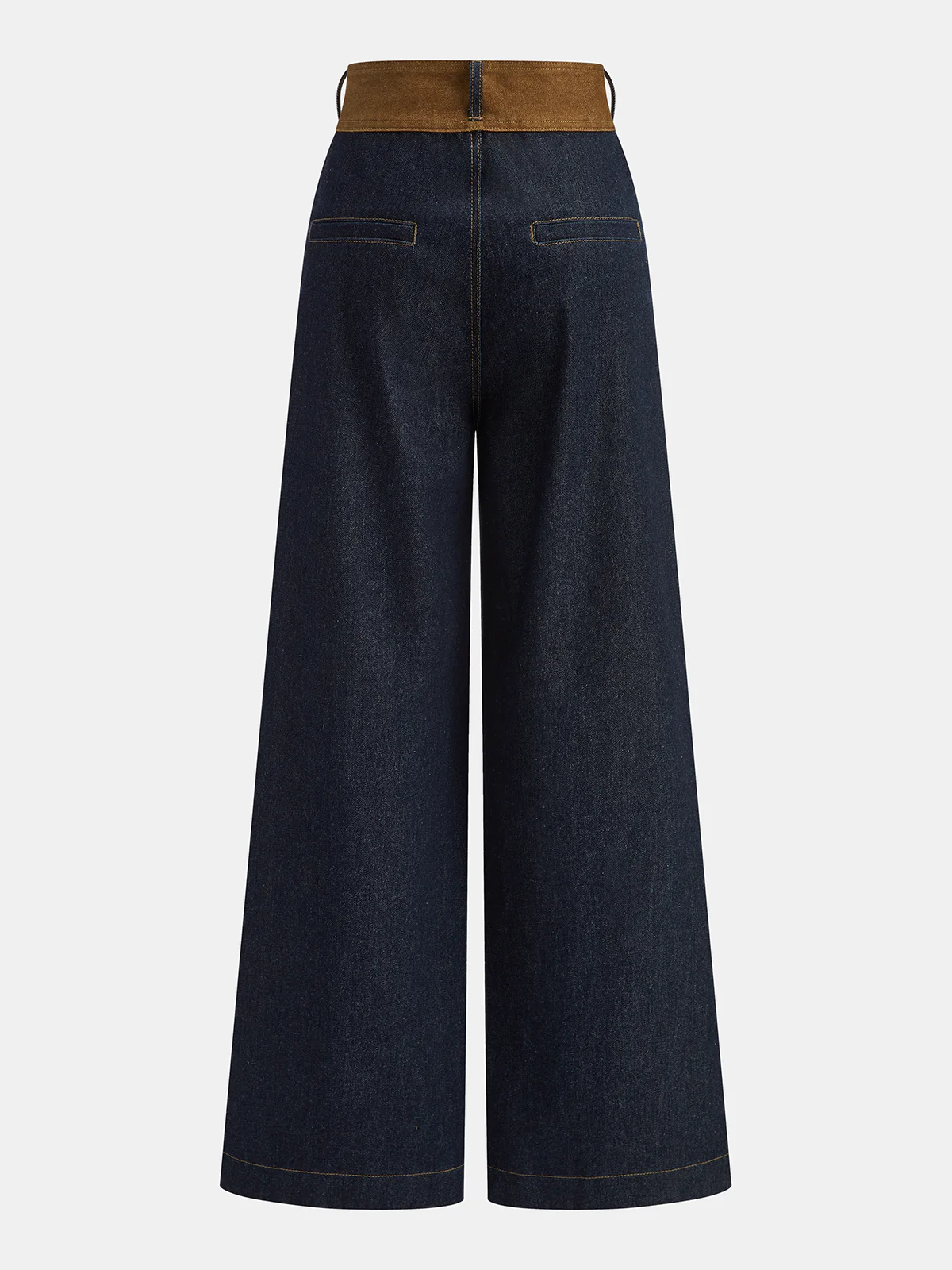 Contrast Waistband Denim Straight-Leg Pants - Wholesalesil