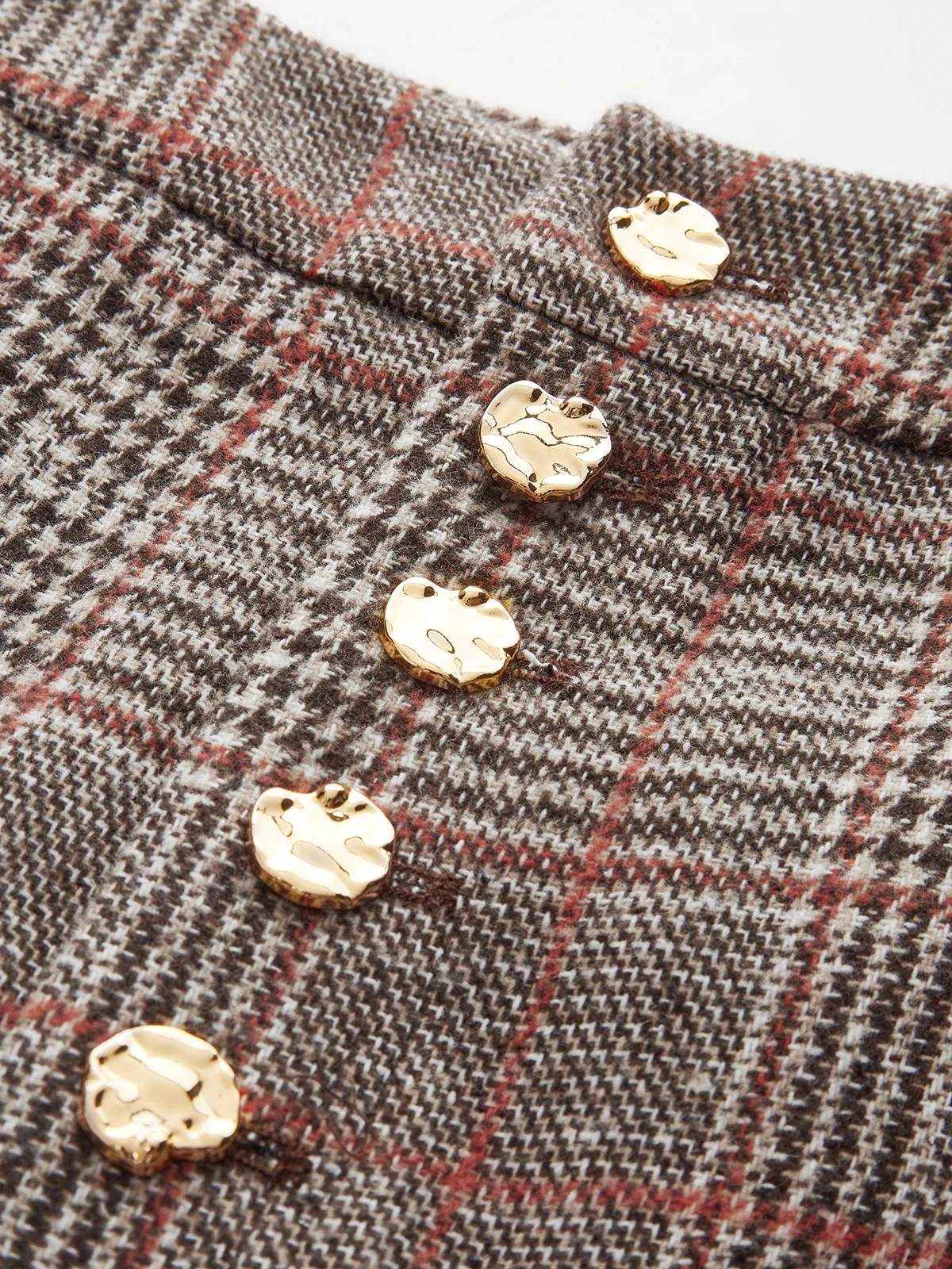 Mid-Waist Plaid Metal Button Pants - Wholesalesil