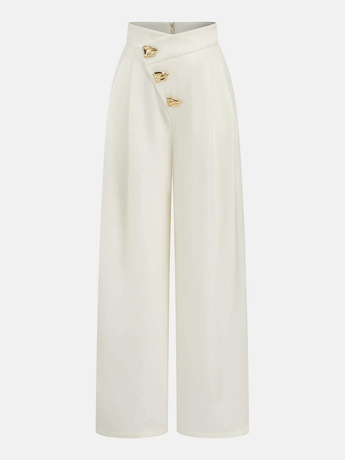 Mid-Waist Asymmetric Metal Detail Wide-Leg Pants - Wholesalesil
