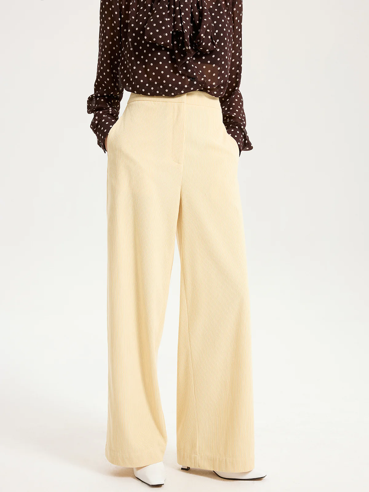 High-Waist Corduroy Wide-Leg Pants - Wholesalesil
