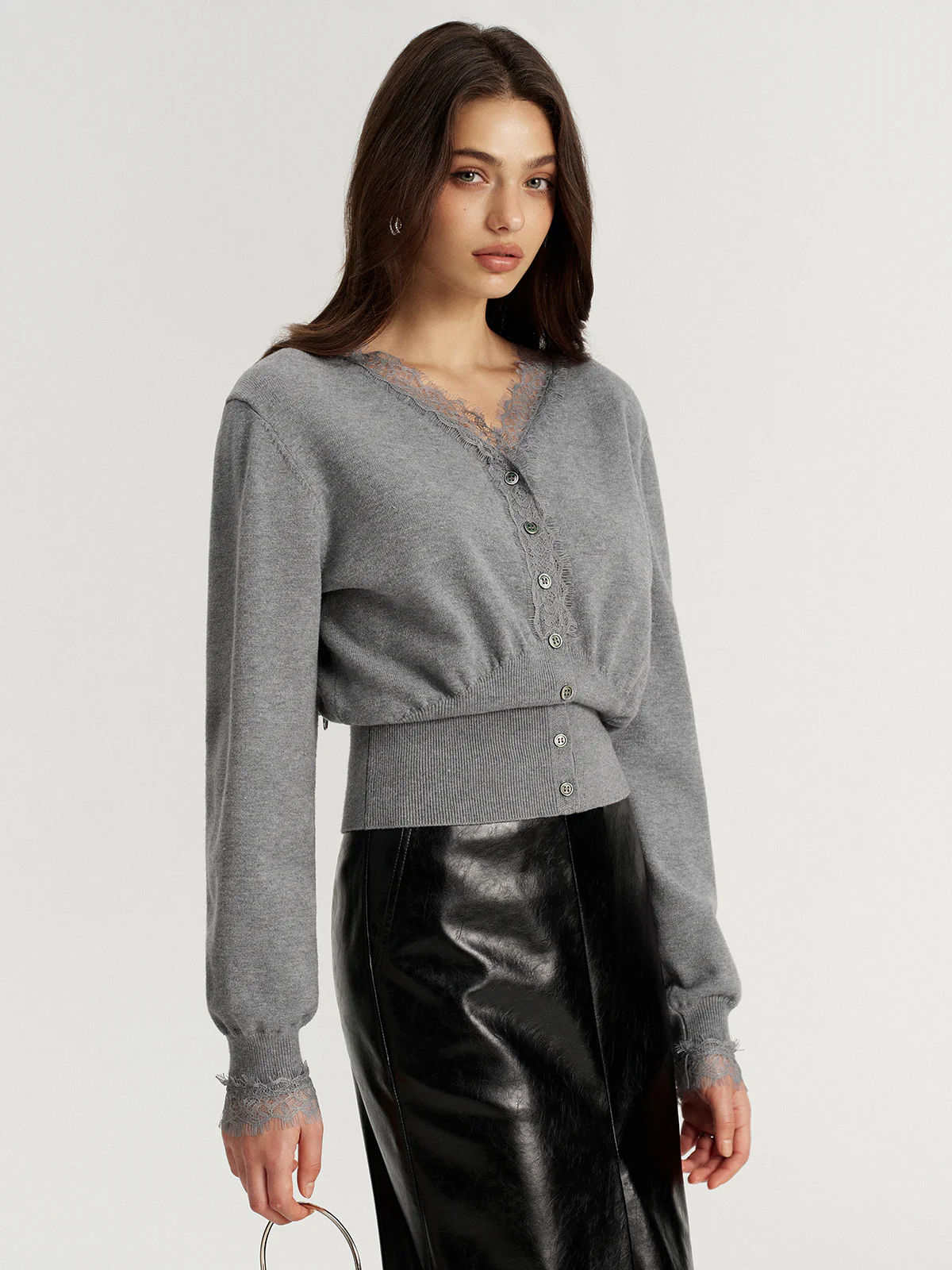 Lace Trim V-Neck Knit Cardigan - Wholesalesil