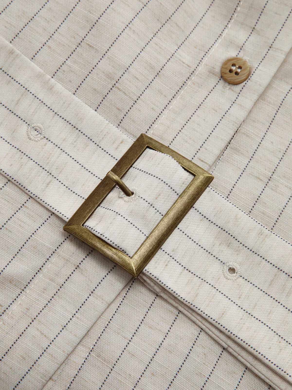 Balloon Sleeve Pinstripe Belted Shirt - Wholesalesil