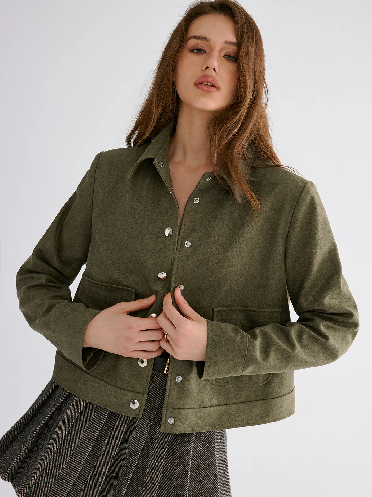 Suede Effect Lapel Button Jacket - Wholesalesil