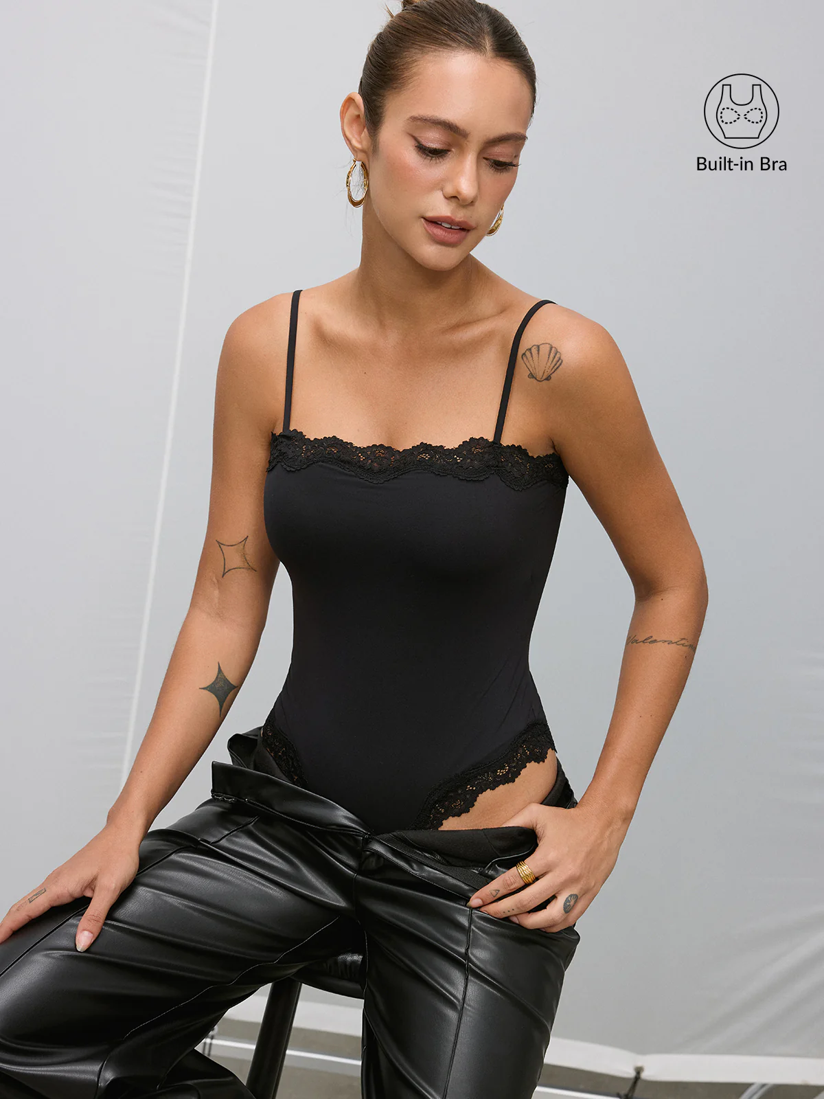 Bra-Free Lace Trim Cami Bodysuit - Wholesalesil