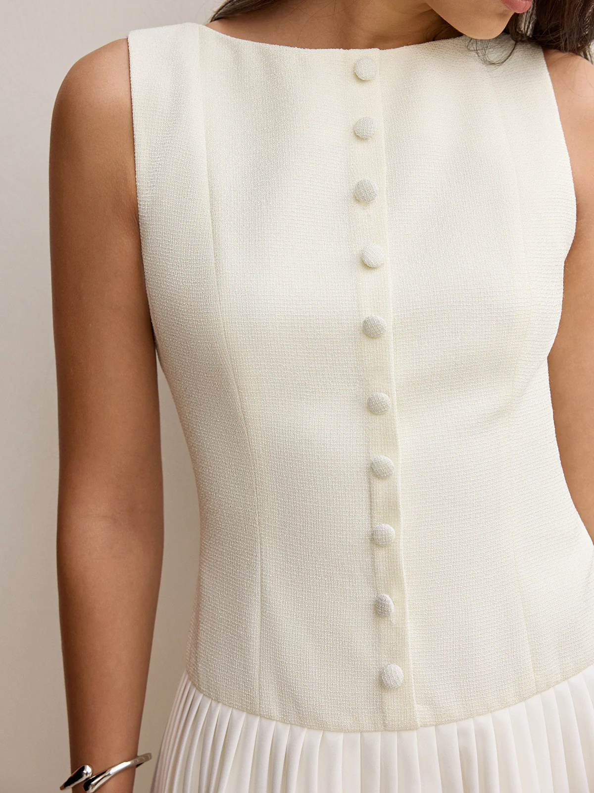 Button-Front Panel Pleated Hem Mini Dress - Wholesalesil