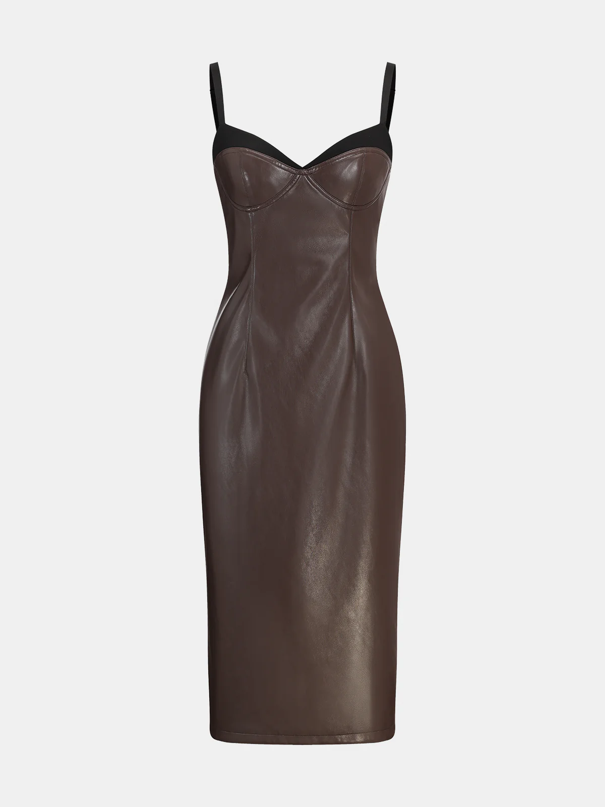 Faux Leather Sweetheart Neckline Slip Midi Dress - Wholesalesil