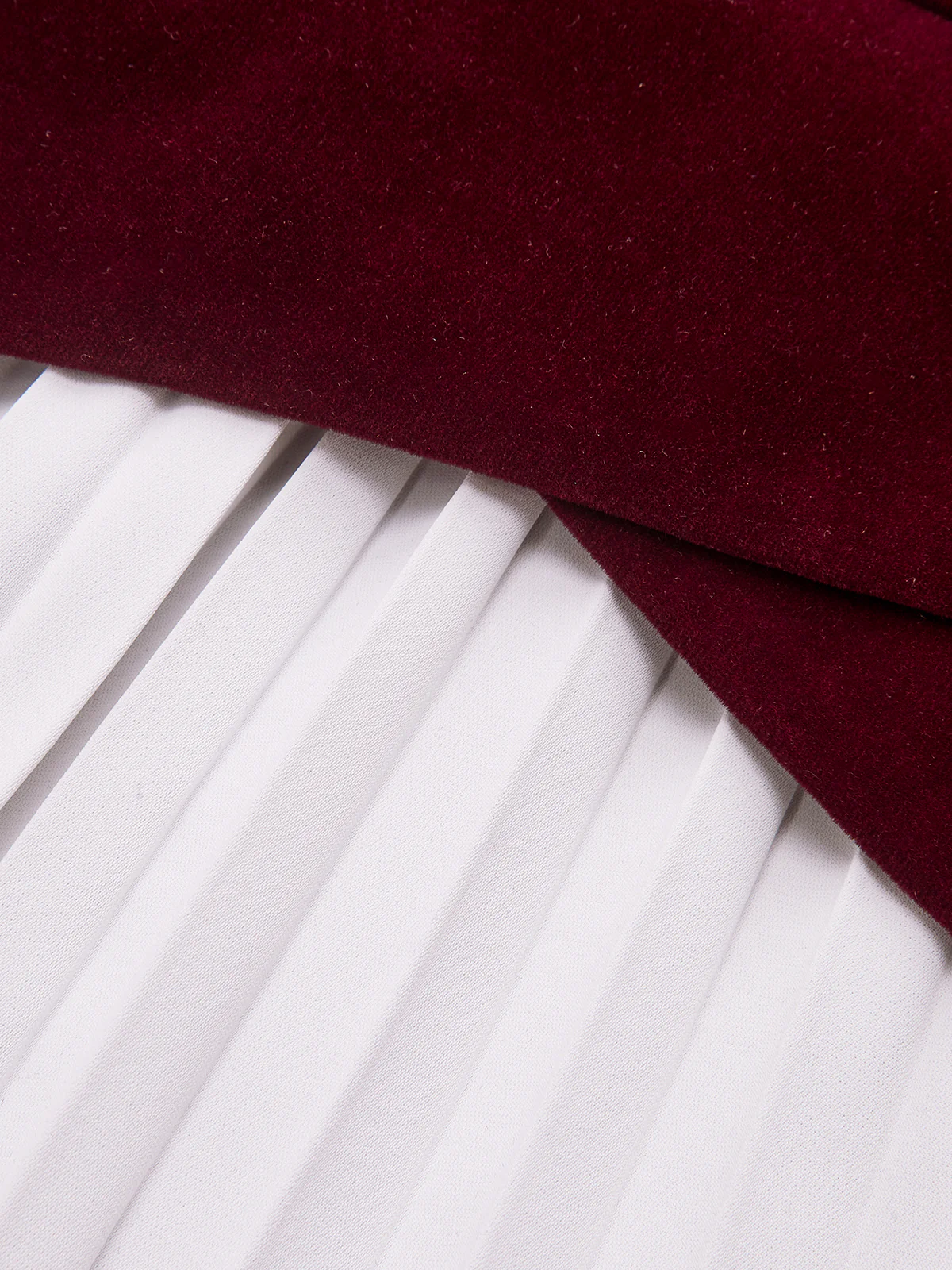 Pleated Panel Velvet Mini Dress with Belt - Wholesalesil