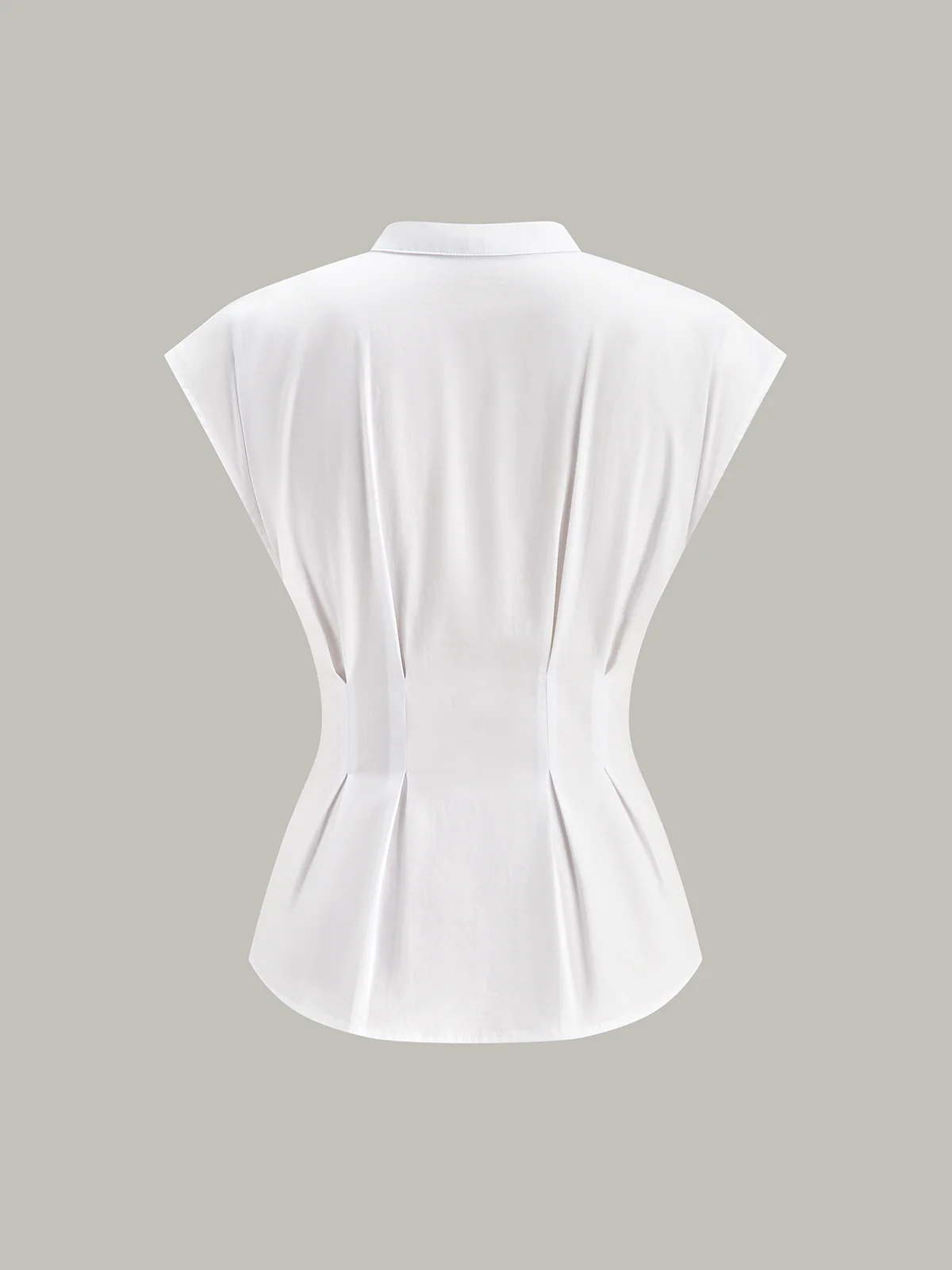 Mandarin-Collar Cap-Sleeve Peplum Shirt - Wholesalesil
