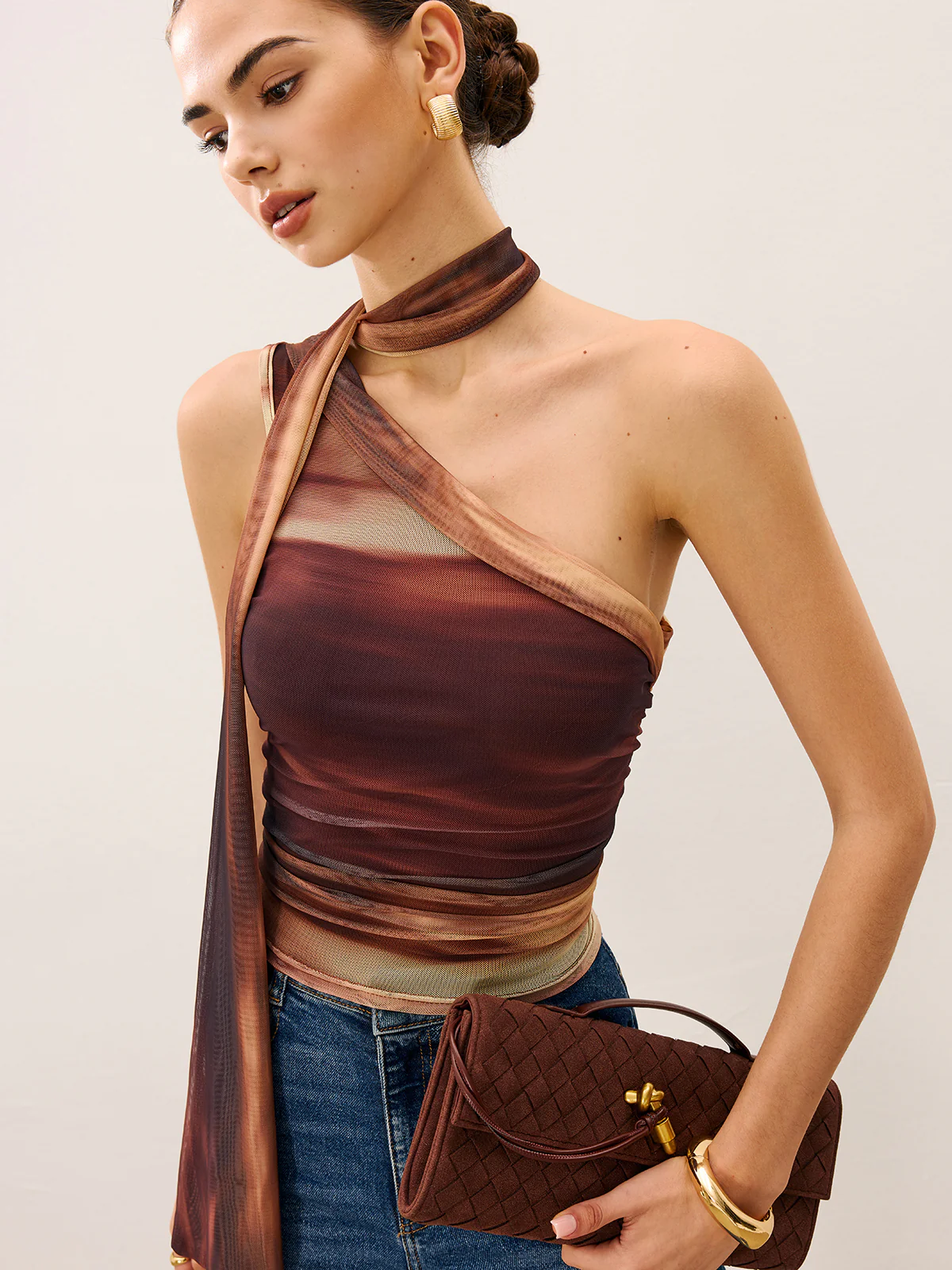 Dradient Top With Scarf-Detail - Wholesalesil