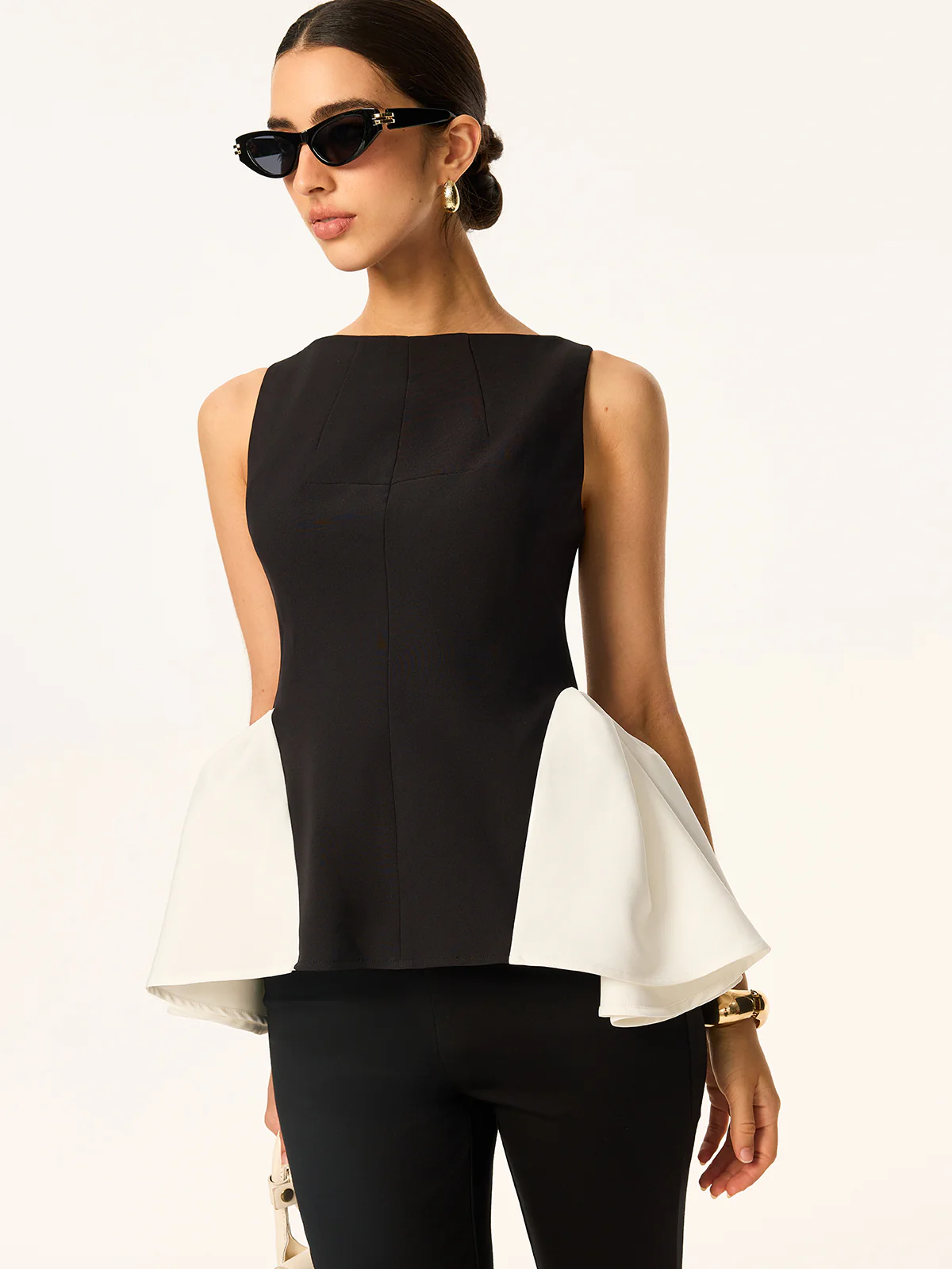 Colorblock Peplum-Waist Sleeveless Blouse - Wholesalesil