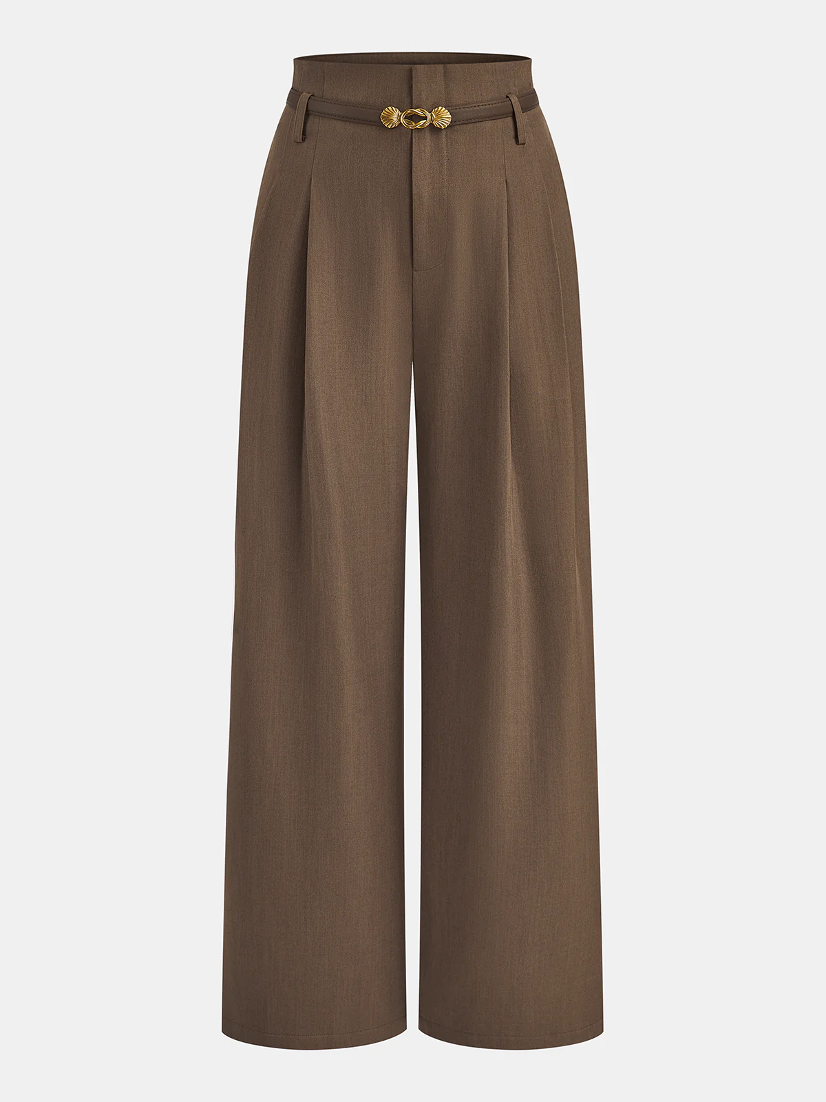 Belted Casual Mid-Waisted Pleated Pants - Wholesalesil