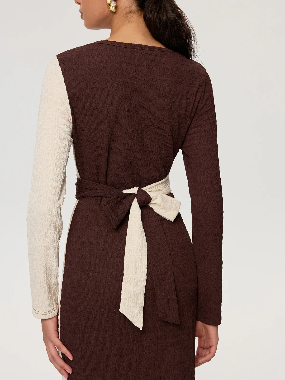 Cross-Tie Textured Color-Block Maxi Dress - Wholesalesil