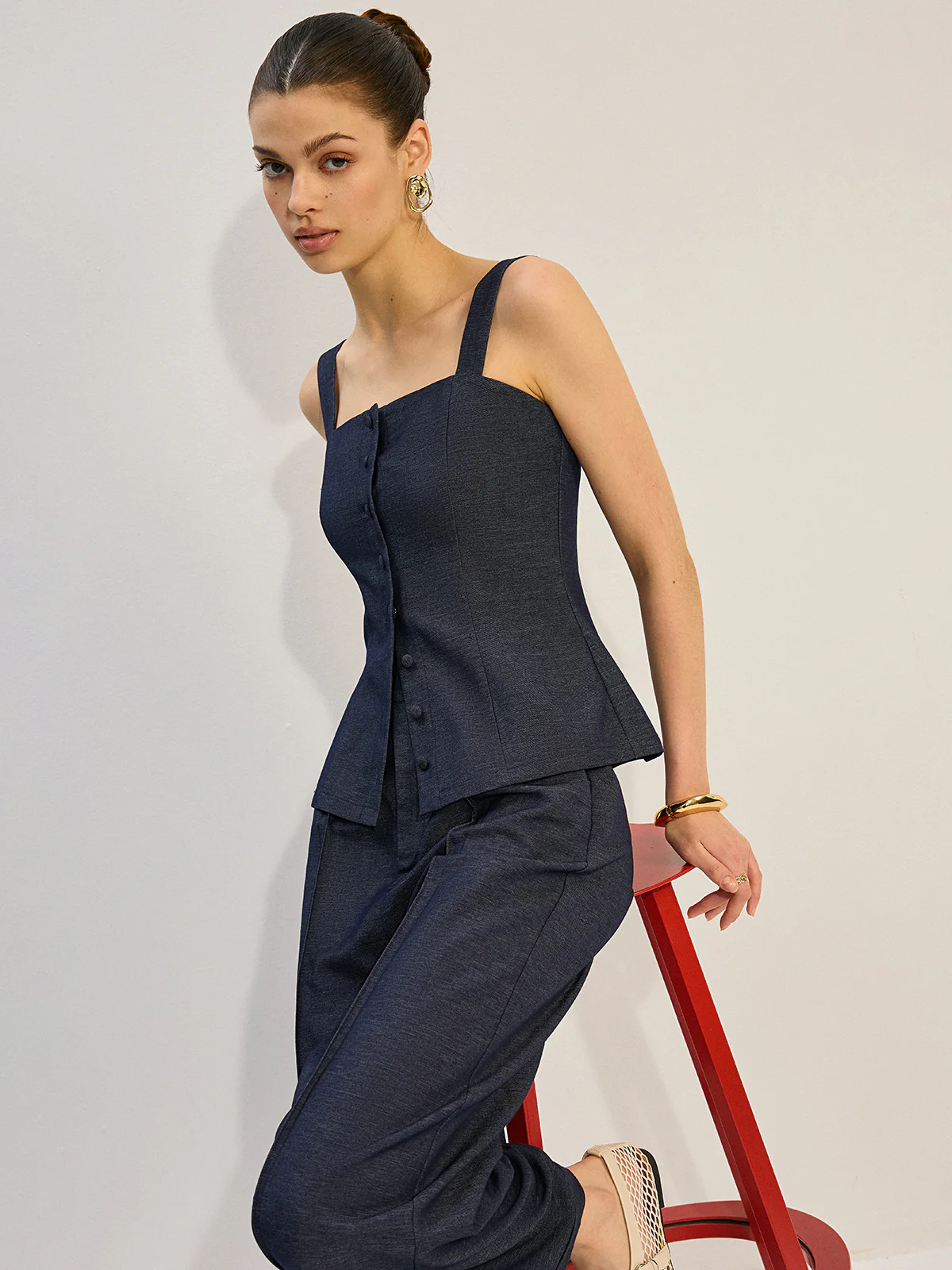 Button-Front Denim Vest Top - Wholesalesil