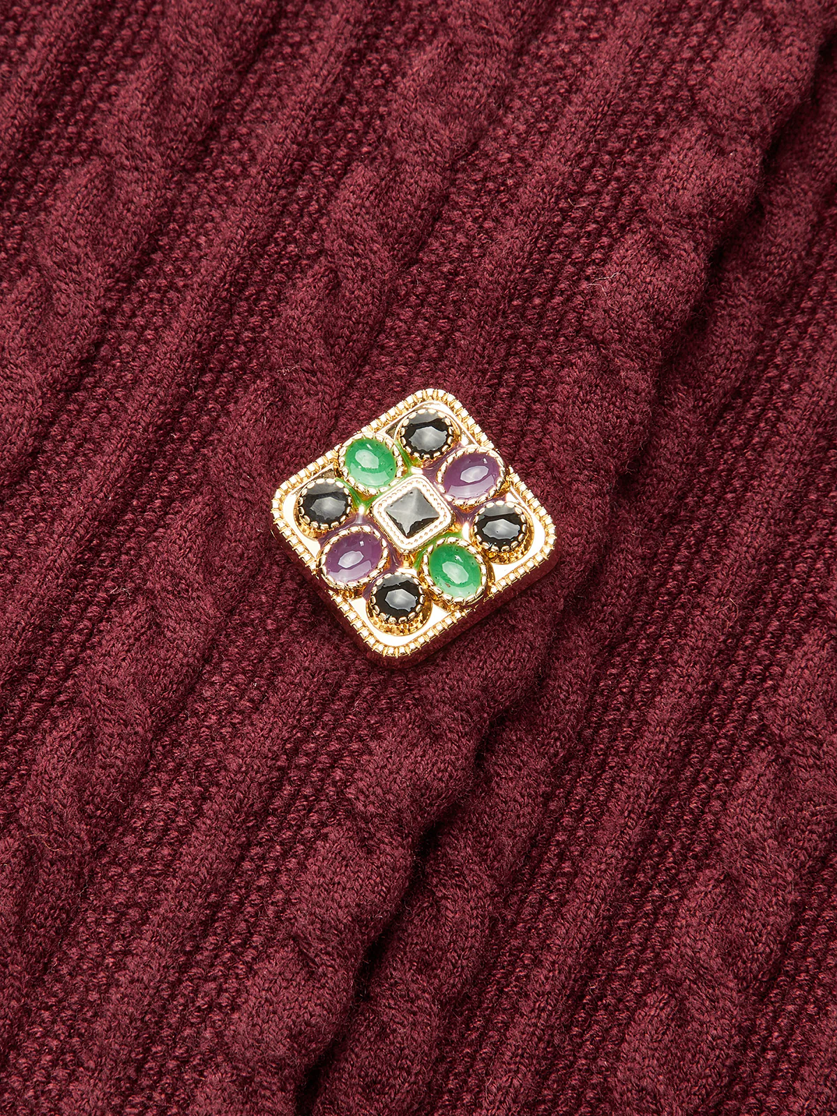 Metal Detail Cable Knit Cardigan - Wholesalesil