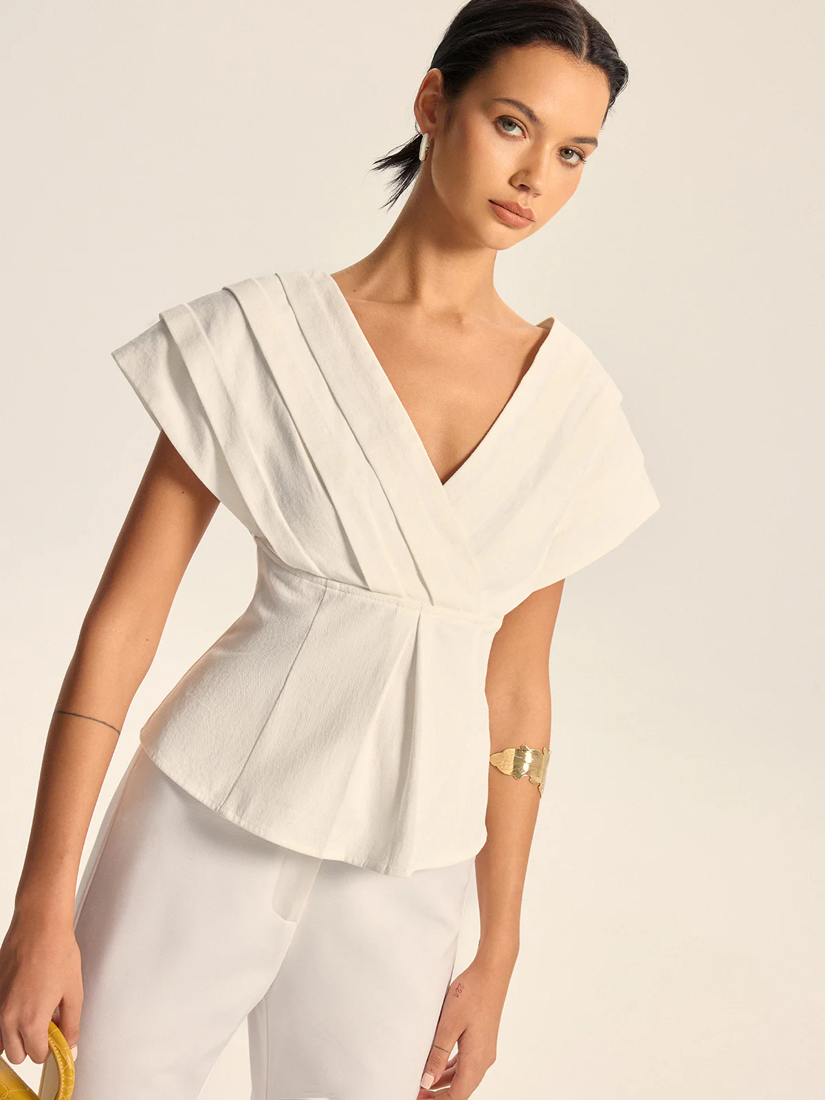 V-Neck Cap Sleeve Peplum Top - Wholesalesil