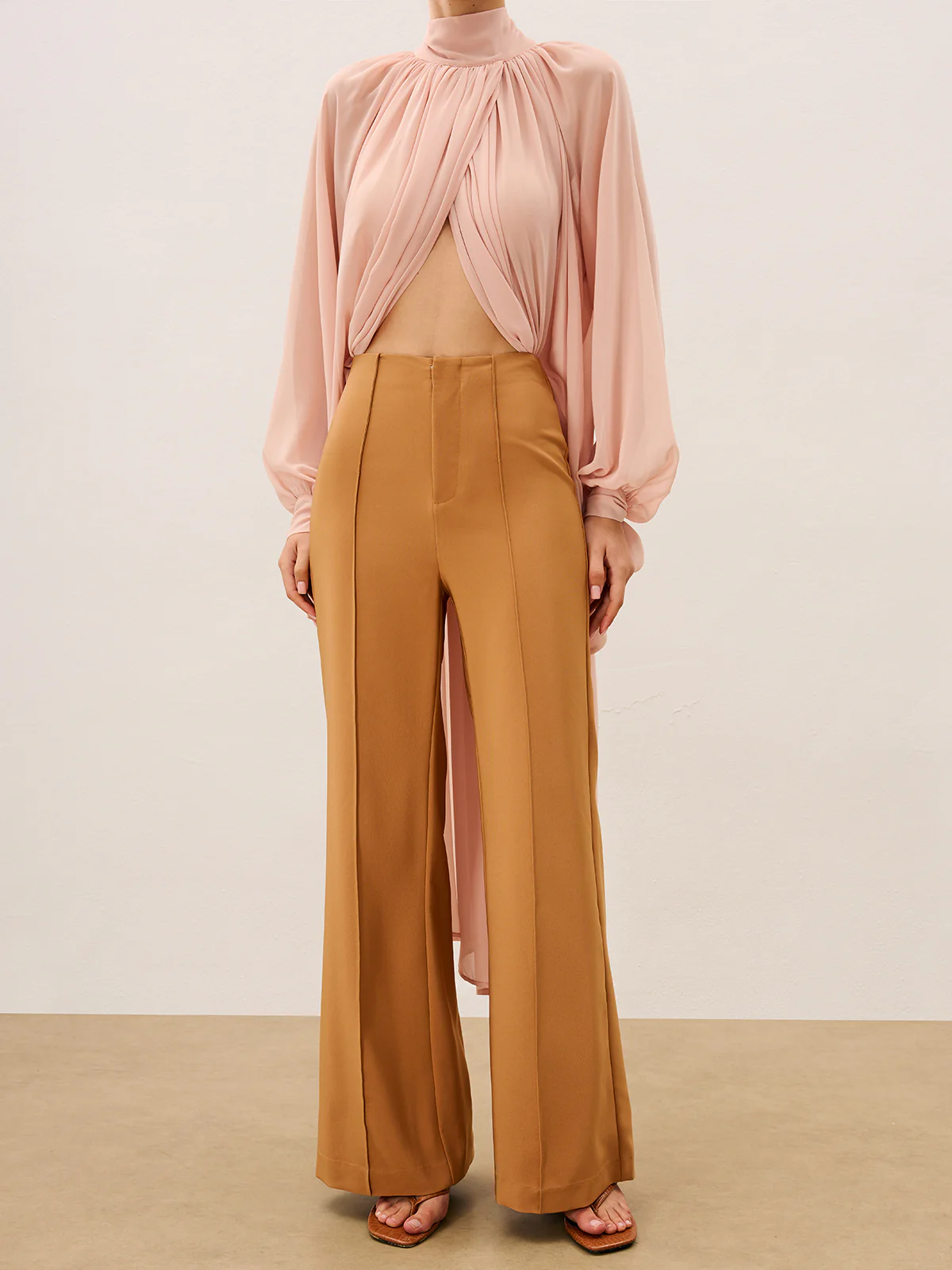 Trimmed Mid-Rise Wide-Leg Pants - Wholesalesil