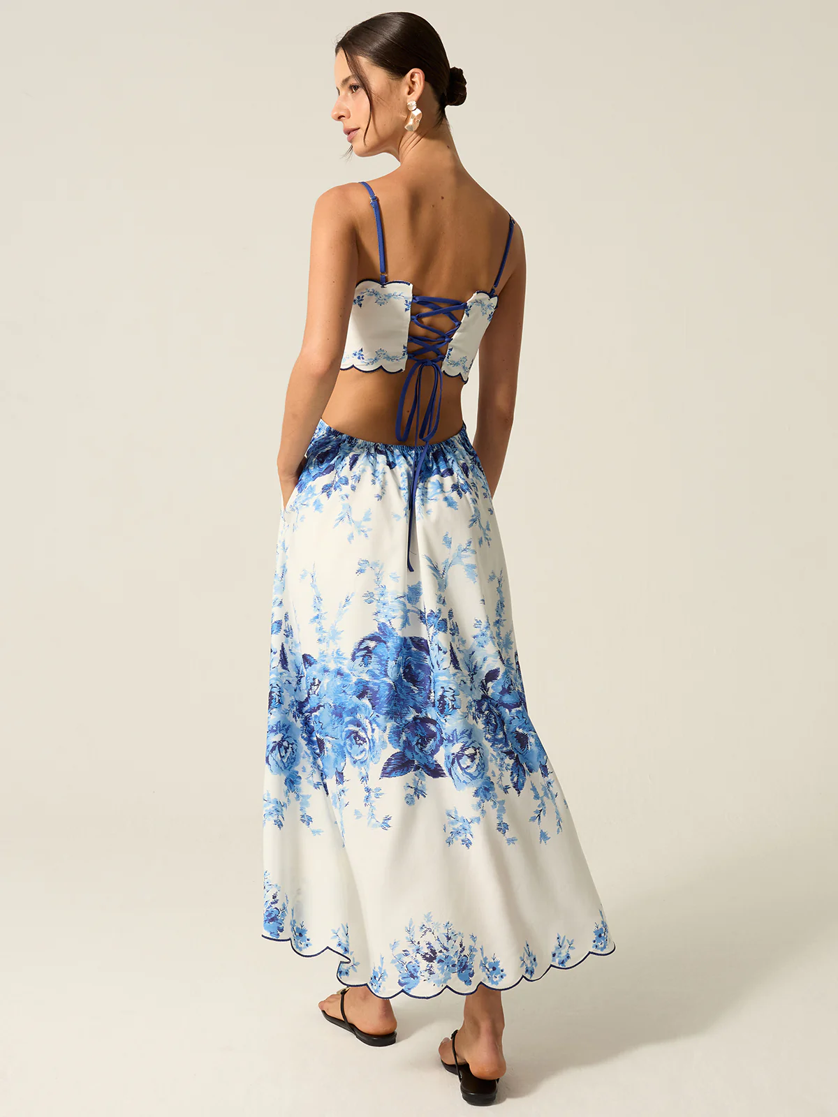 Pocketed Floral Print Cut-Out Maxi Dress - Wholesalesil