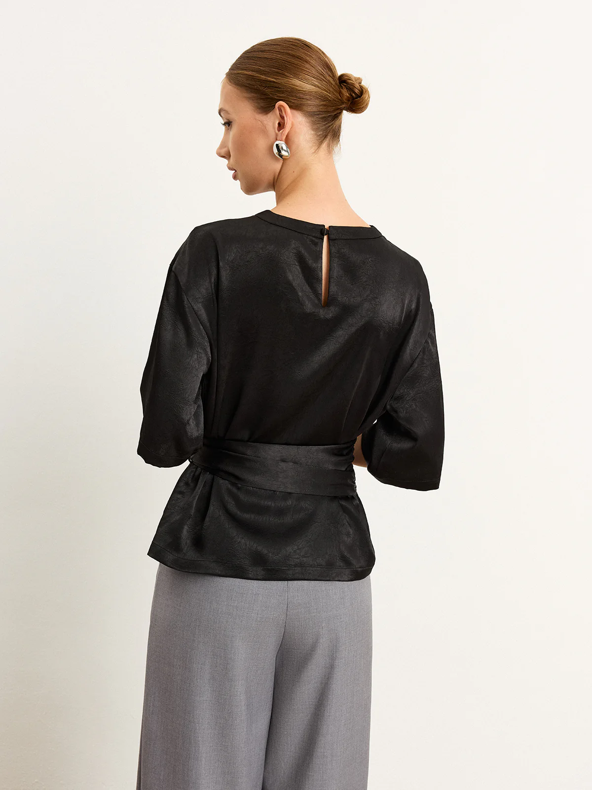 Belted Satin T-Shirt - Wholesalesil