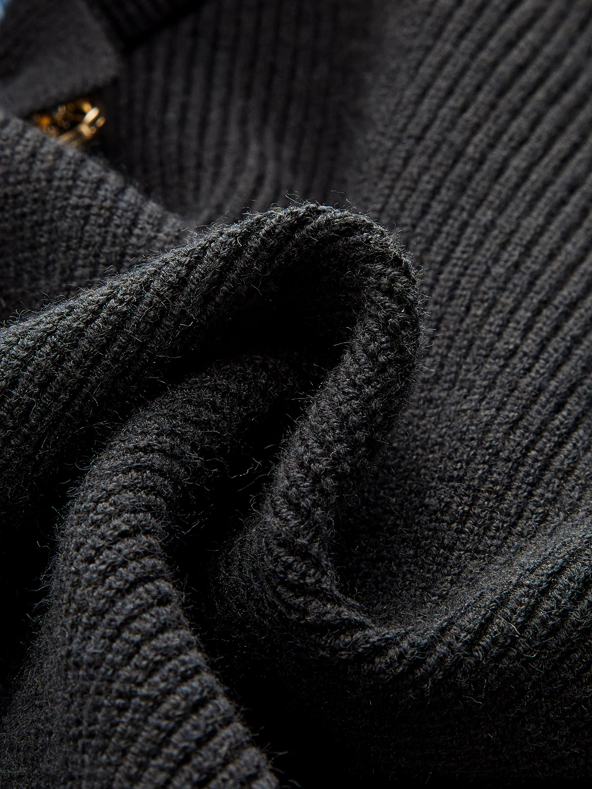 Wool Blend Denim Collar Puff Sleeve Cardigan - Wholesalesil