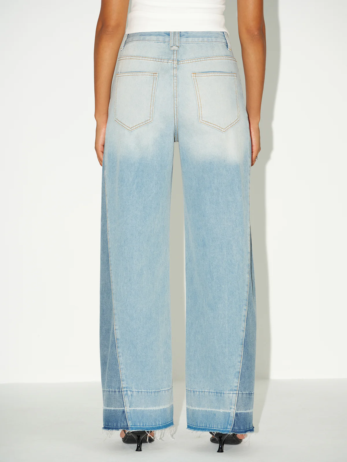 Contrast Panel Wide-Leg Jeans - Wholesalesil
