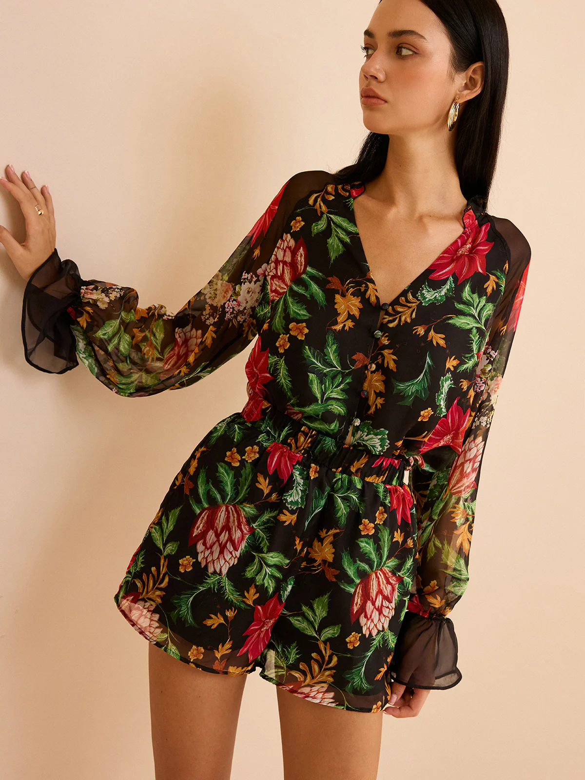 Chiffon Floral Print Blouse - Wholesalesil