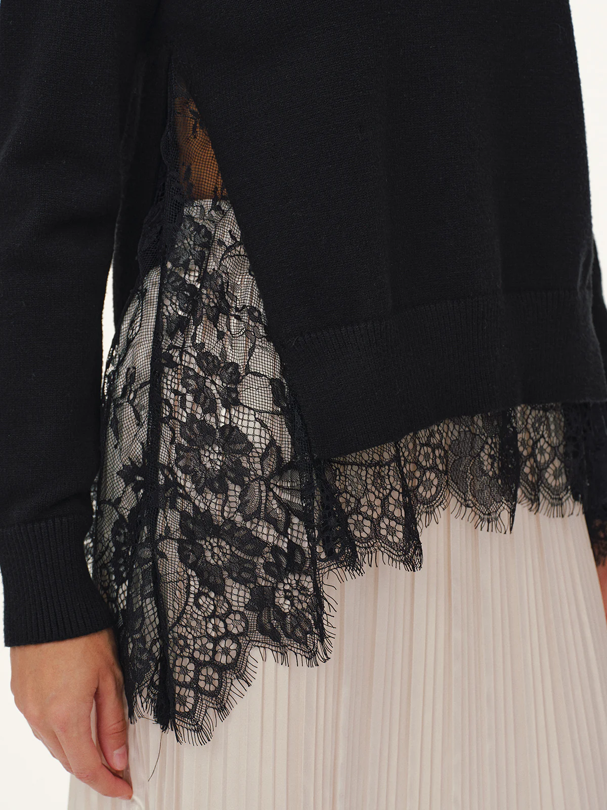 Lace Panel Knitted Sweater - Wholesalesil