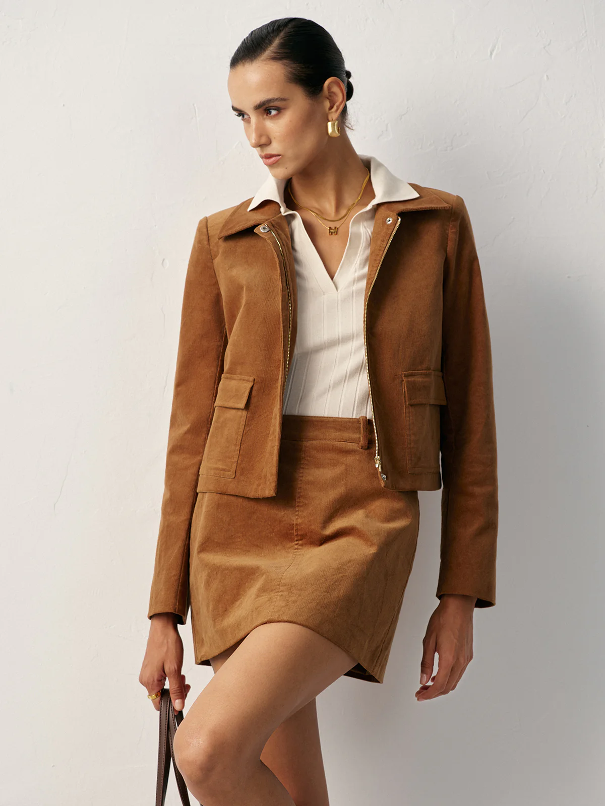 Corduroy Pocket Collared Jacket - Wholesalesil