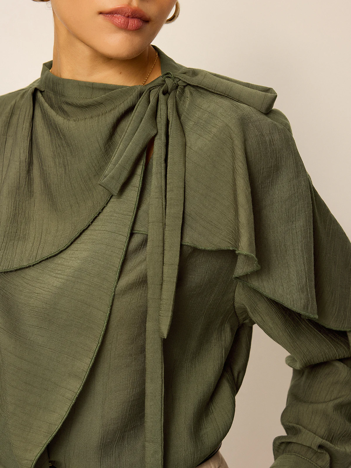 Neckline Tie Ruffled Blouse - Wholesalesil