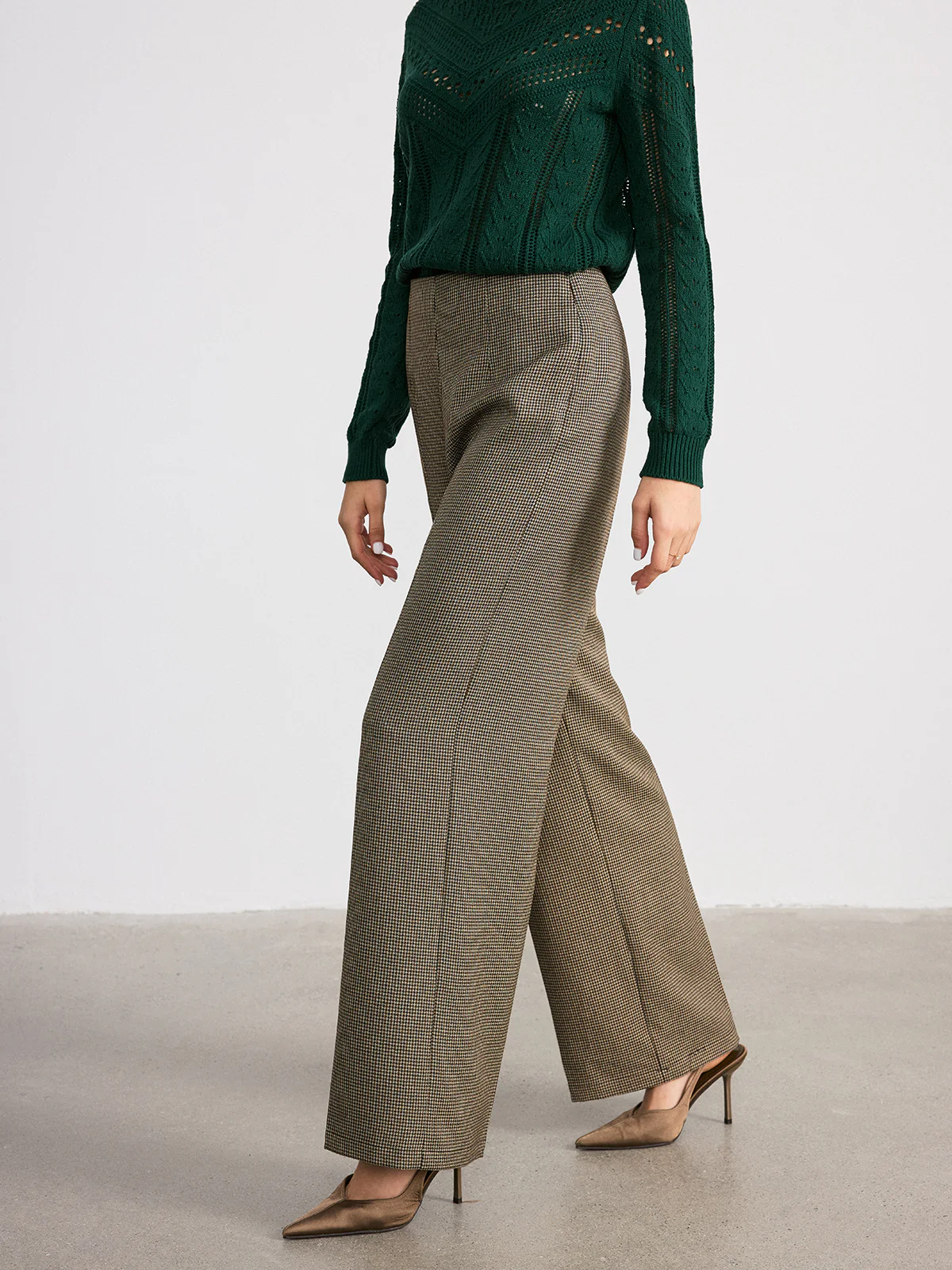 Houndstooth Mid-Waist Straight-Leg Pants - Wholesalesil