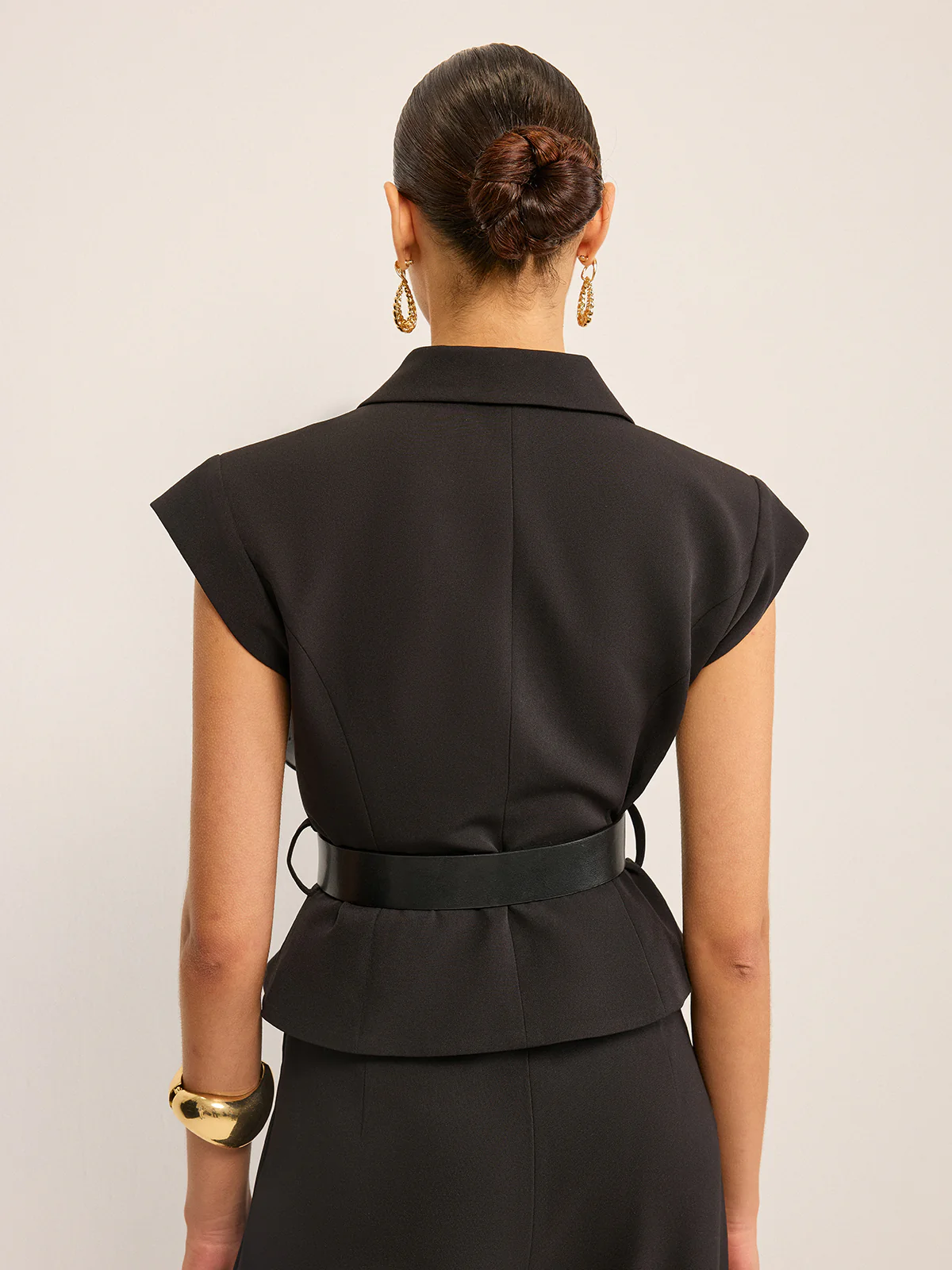 Belted Peplum Vest with Metal Buckle Detail - Wholesalesil